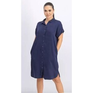 Fat Face Womens Melissa Short Sleeve Dress Button Size 10 US/ Uk 14 Blue Lyocell